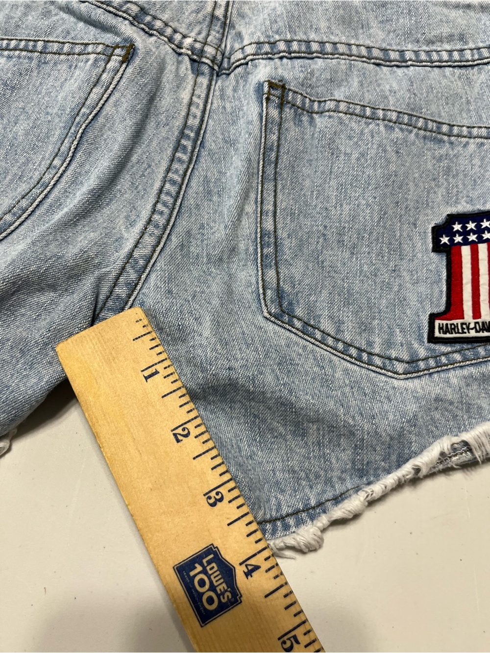 Harley-Davidson Light Blue Distressed Denim Shorts 2 - Picture 5 of 5
